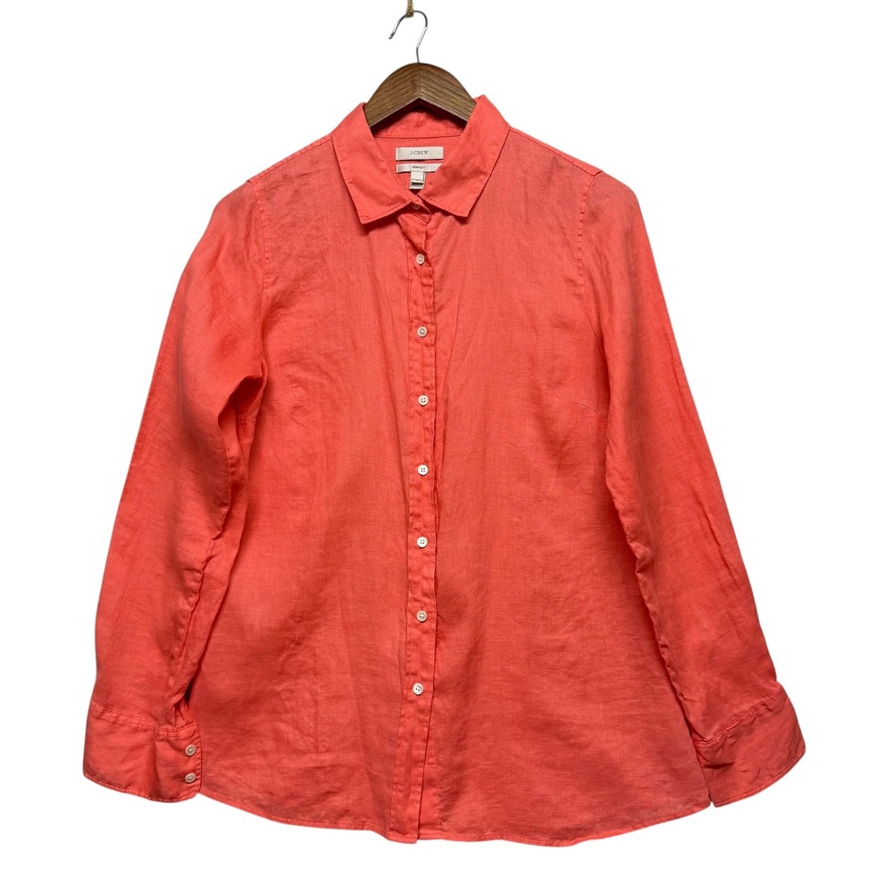 J.Crew Perfect Top Women 6 100% Linen Button Down Minimalist Lagenlook‎ Coastal